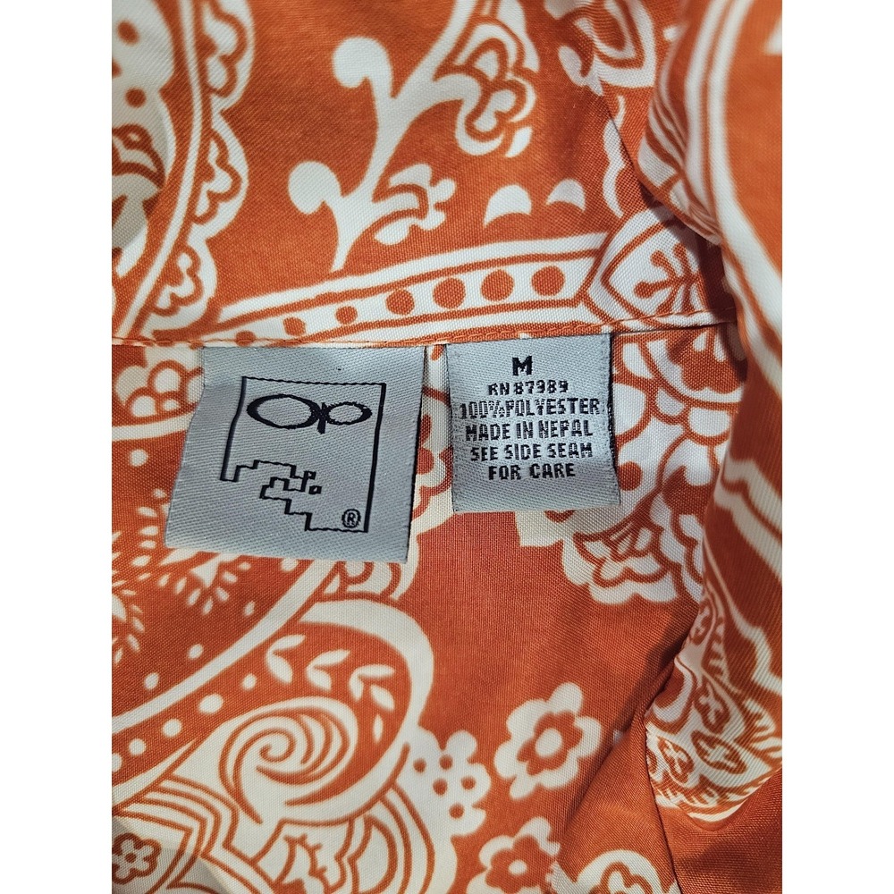OP Shirt Mens Medium Orange Paisley Hawaiian Aloha Button Up Short Sleeve Casual - Picture 6 of 6